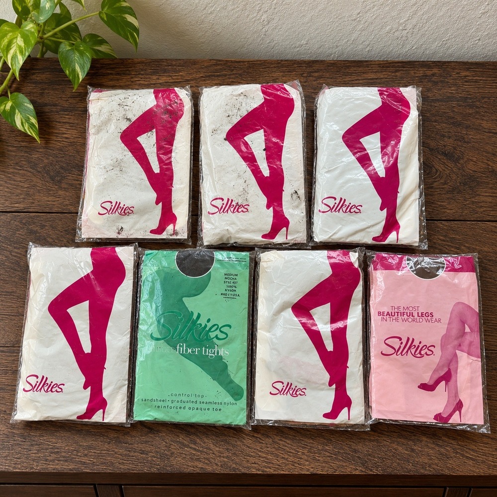 Vintage Silkies Pantyhose Medium NWT 7 Pair Lot Deadstock NOS Assorted Colors